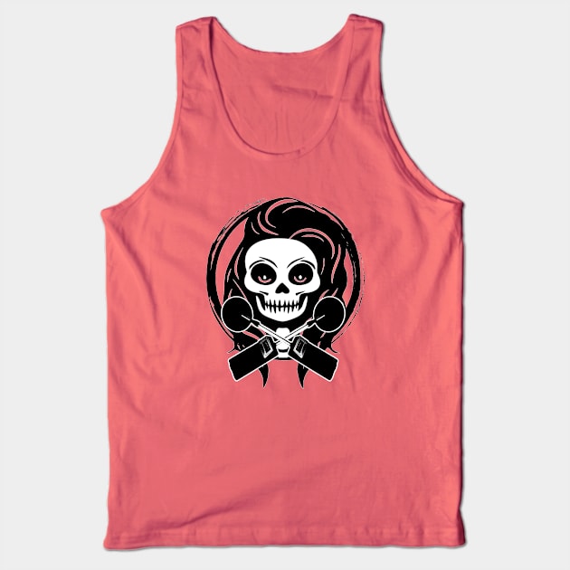 Female Detectorist Skull and Detector Black Logo Tank Top by Nuletto